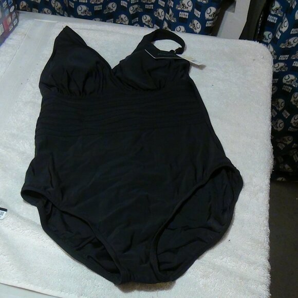 Aqua Women's One Piece Swimsuit Waist Detail Over the Shoulder Black S/M/L/XL - Picture 6 of 15